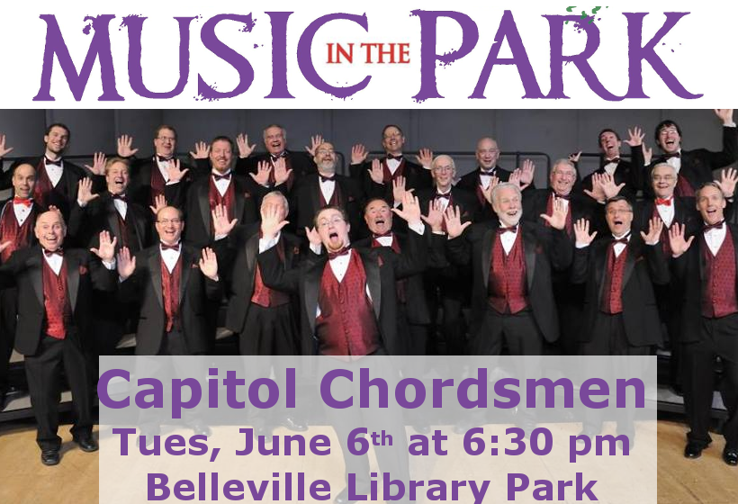 Music in the Park: Capitol Chordsmen Tuesday June 6th from 6:30-8:00 pm at Belleville Library Park
