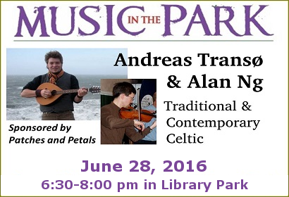 Music in the Park: Andreas Transø and Alan Ng play traditional and contemporary Celtic music