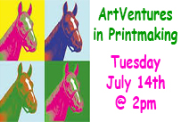 Andy Warhol style horse print ArtVentures in Printmaking Tuesday July 14th at 2pm