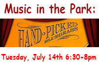 Music in the Park: Hand-Picked Bluegrass Tuesday July 14th 6:30-8pm