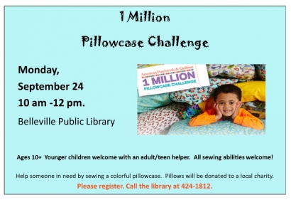 1 Million Pillowcase Challenge Monday, Sept 24, 10 AM - noon