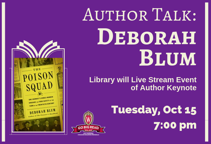 Author Talk Livestream: Deborah Blum- Poison Squad, Tuesday, October 15 at 7:00 pm at Belleville Public Library