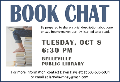Book Chat Tuesday October 8 at 6:30 pm