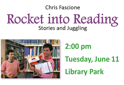 Rocket into Reading, Tuesday June 11, 2019 at 2 pm, Library Park
