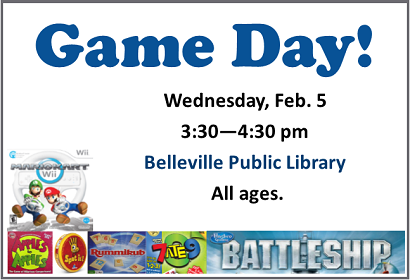 Game Day Wednesday, February 5, 2020 at 3:30 pm.  All Ages