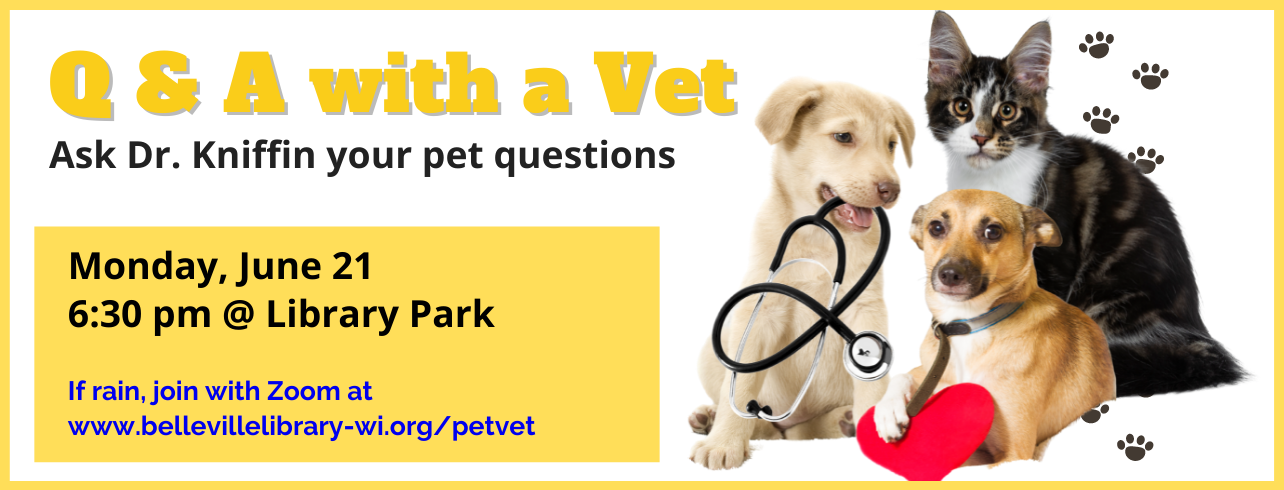 Q&A with a Vet, Monday, June 21 at 6:30 at Library Park (Zoom if rain)