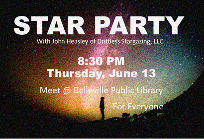 Star Party, June 13, 2019 at 8:30 pm, meet at library