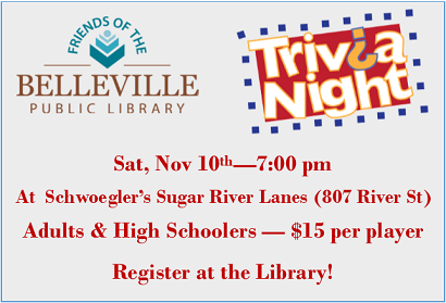 Trivia Night, November 10, 7:00 pm at Schwoegler's Sugar River Lanes