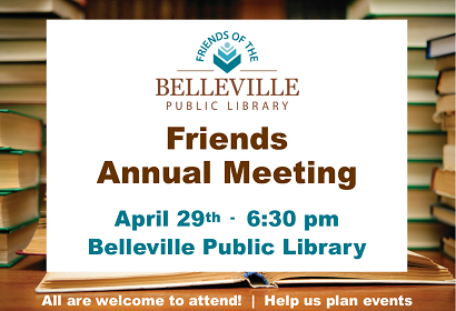 Friends of the Library Annual Meeting, Monday, April 29 at 6:30 pm