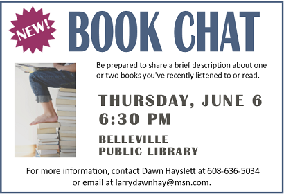 Book Chat Thursday, June 6, 2019 at 6:30 pm. 