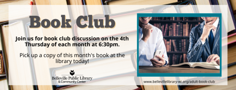 Book Club Discussion, 6:30 pm, 4th Thursday of the month